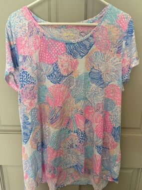 Lilly Pulitzer Pastel Shell-Print Short Sleeve Tee in Pink, Blue & Aqua